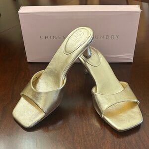 Chinese Laundry Metallic Gold Open-Toe Slide Mules